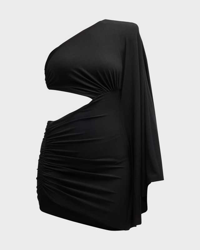 Ruched Cutout One-Shoulder Mini Dress